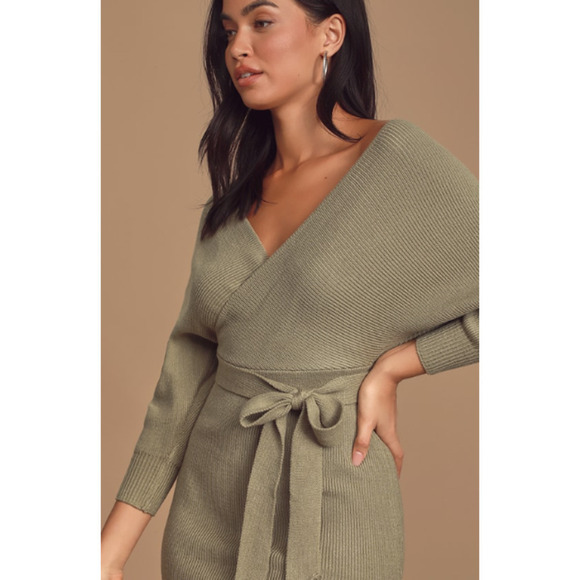 Lulu's Modena Sweater Dress Sage Green Dolman Sleeve Bodycon NWT S - Picture 5 of 7